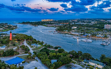 aerial view of Jupiter Inlet at sunset © Bruce