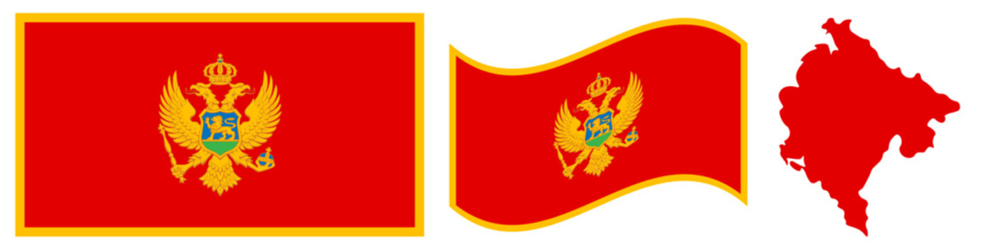 Montenegro Official National Flag and Map design vector illustration.