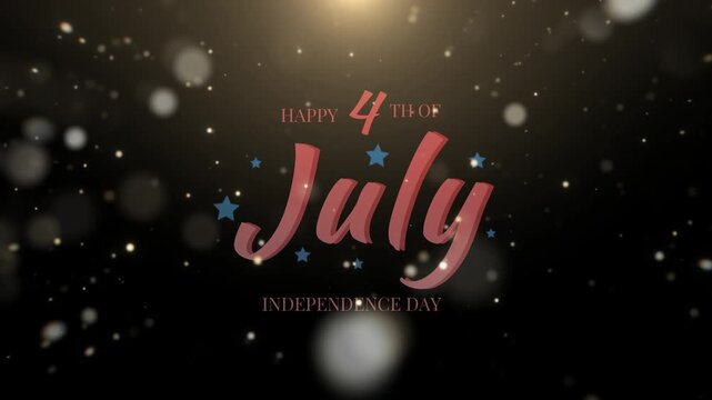 Typography displays elegant fourth of July text centered on a dark textured background with subtle stars and soft bokeh lights creating a sophisticated atmosphere for national holiday celebrations.