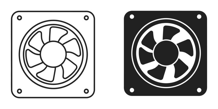 Computer cooling fan icon in two styles on white background for technology concept