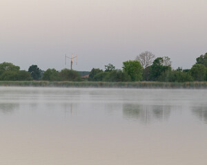 Naklejka premium Morning Mist Over Harchies Wetlands in Belgium