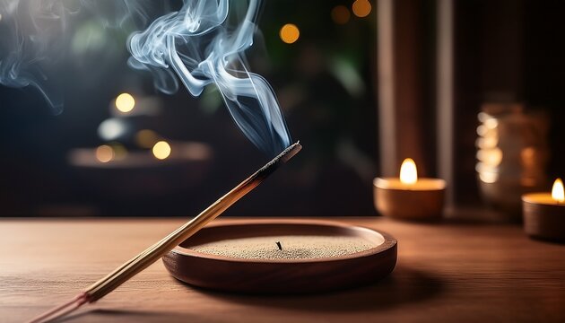 fragrant incense stick burning with delicate smoke creating an atmosphere of relaxation and zen