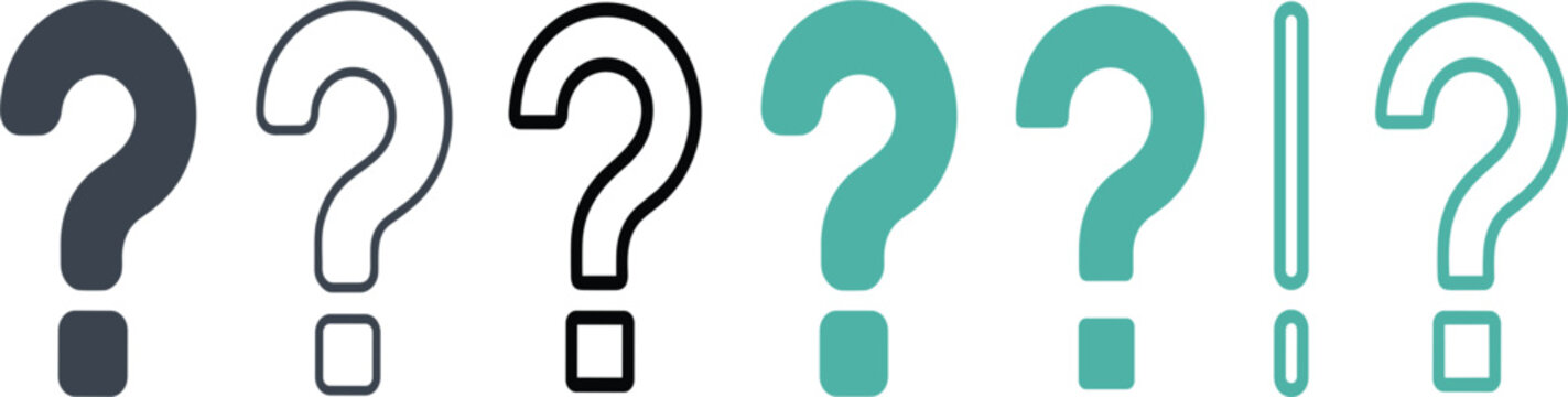 Question Mark and Exclamation Point Icon Set with Punctuation Symbols for Frequently Asked Questions FAQ Customer Support and Help Center Web Designs
