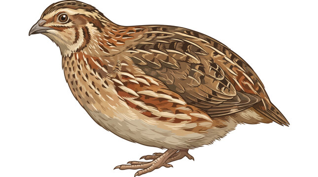 Common quail bird standing side view illustration on white