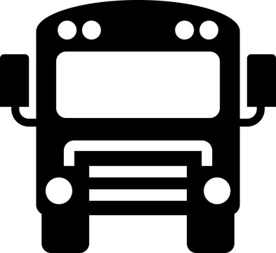 Black school bus icon front view isolated on transparent background