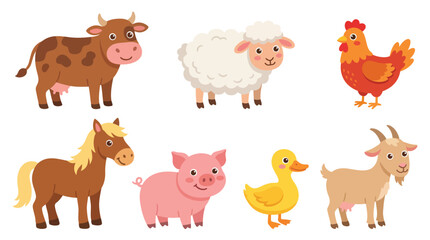 Fototapeta premium Set of cute farm animals cartoon illustrations collection