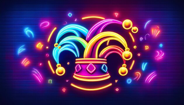vibrant neon sign for april fool s day with jester s hat