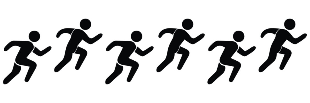A minimalist outline icon depicting a person running. A clean, modern design representing sports, movement, and an active lifestyle.