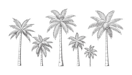 Fototapeta premium Hand drawn of various palm trees in different sizes tropical nature foliage