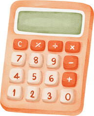 Watercolor illustration of a calculator with math function buttons