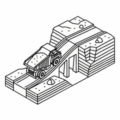 Mining dump truck on a quarry road isometric illustration. © Mufasirul