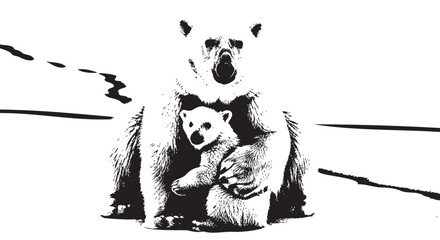 Polar bear, mother bear, cub, wildlife illustration, vector graphics © Uttom Kumar