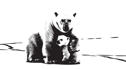polar bear, cub, black and white illustration, animal icons, wildlife graphics © Uttom Kumar
