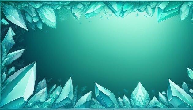 abstract mint green background frame border made of crystalline ice shapes