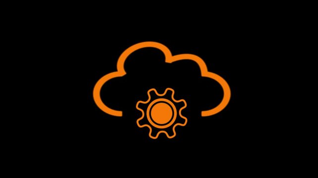 Cloud gear icon animation. Isolated on a black background.