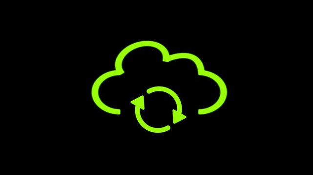 Cloud refresh icon animation. Isolated on a black background.