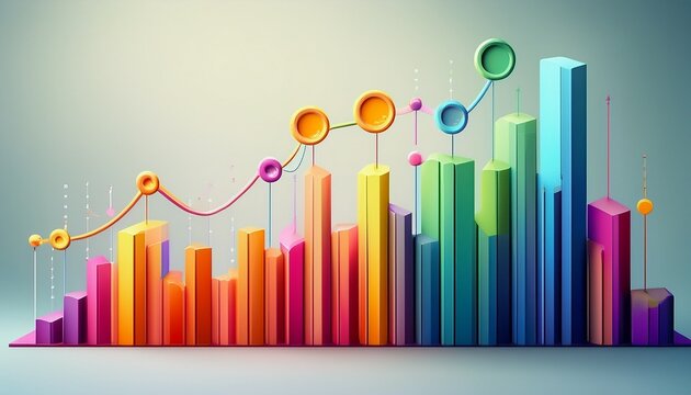 colorful graph displaying data trends with circular markers and vertical bars on a clean background