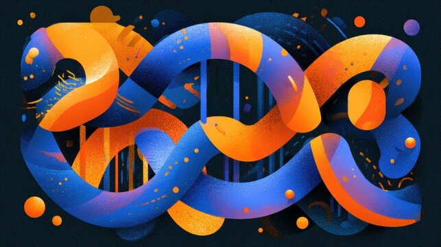 The visual shows the process of DNA replication with the double helix unwinding and copying in bright blue and orange hues.