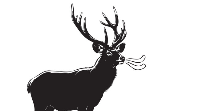 Deer, stag, elk silhouette, black and white, vector icon, wildlife symbol
