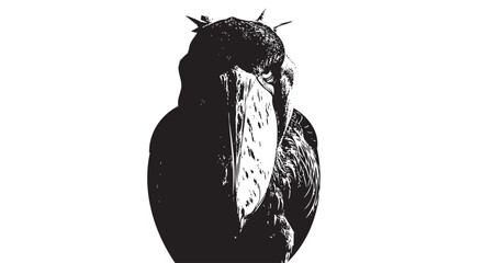 Black silhouette bird, hornbill illustration, large beak, dark feathers, wildlife icon © Uttom Kumar