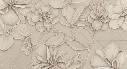 Obraz premium Elegant Floral Embossed Texture Background with Soft Petals and Leaves.