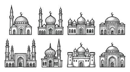 Collection of mosque with minarets and domes © Hintsync