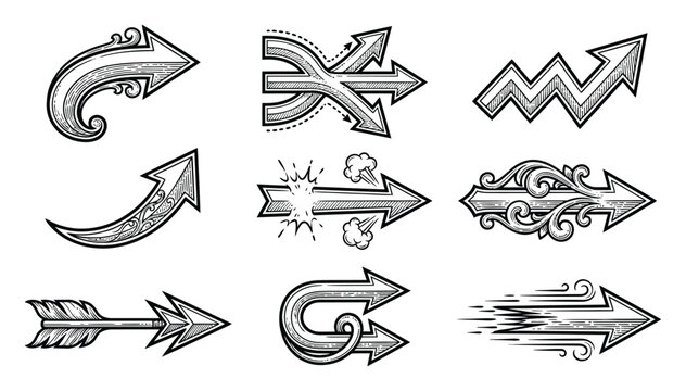 Collection of hand-drawn arrows in various styles and directions