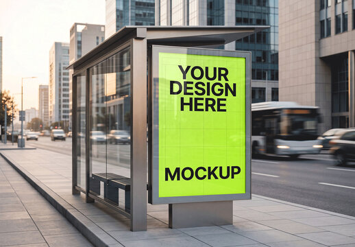 City Billboard Bus Stop Mockup
