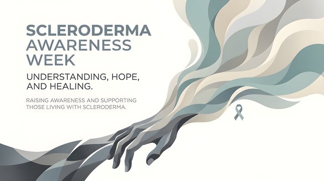 Scleroderma Awareness Week Concept Illustration of Abstract Hand Silhouette with Softening Flowing Shapes &ndash; Fibrosis and Healing Metaphor Healthcare Design