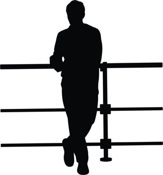 Person leaning on railing silhouette illustration featuring relaxed posture urban lifestyle and minimal vector artwork design