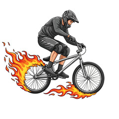 Naklejka premium Bmx biker on fire, extreme sports illustration isolated