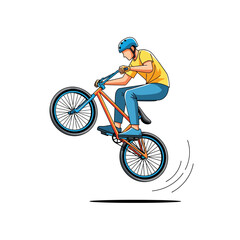 Naklejka premium Bmx biker performing stunt, isolated on white