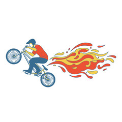 Naklejka premium BMX Rider Performing Stunt with Fire Trail - Illustration