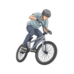 Naklejka premium BMX Rider Performing Trick Isolated on White