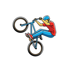 Naklejka premium BMX Rider Performing Wheelie on White Background