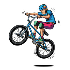 Naklejka premium BMX Rider Performing Wheelie Cartoon Illustration