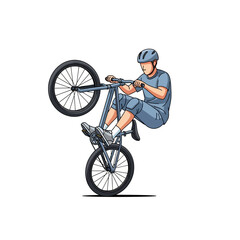 Naklejka premium BMX Rider Performing Wheelie on Bicycle, Isolated