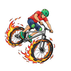 Fototapeta premium Bmx Rider with Fire Wheels Illustration, Sport Concept