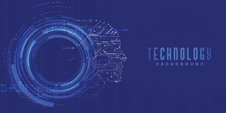 Circuit based human head illustration with technology background blue gradient