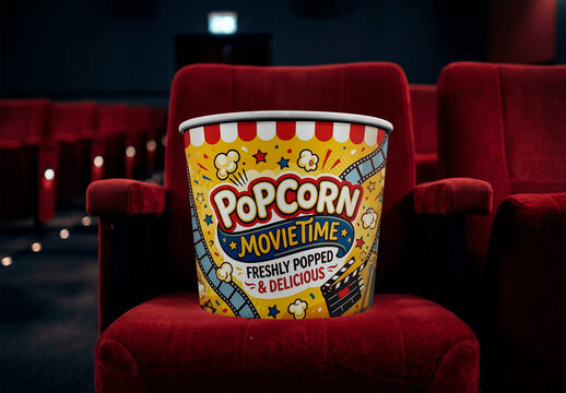Popcorn Bucket Mockup On A Cinema