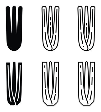Six stylized of celery stalks in various styles