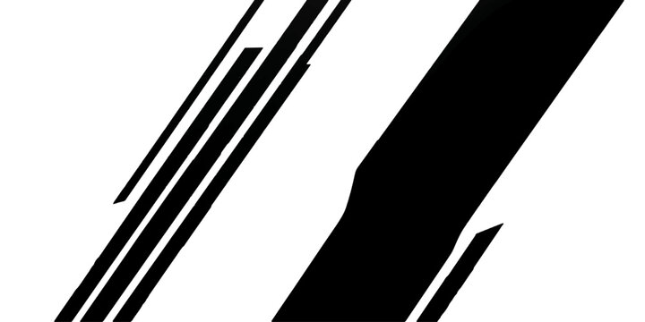 A black and white abstract graphic representing a diagonal line and a series of parallel lines, suggesting motion or speed.
