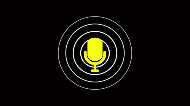 radio wave and voice recording podcast mic microphone button icon animation. Radio waves concept. Modern high antenna evolving signal waves Digital radio waves on a black background