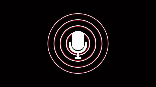 radio wave and voice recording podcast mic microphone button icon animation. Radio waves concept. Modern high antenna evolving signal waves Digital radio waves on a black background
