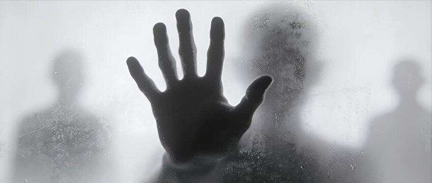 Ghostly hand silhouette horror fear spooky misty glass mystery dark creepy suspense eerie shadow tension alienation anxiety mysterious silhouette horror shadow alien abduction stranger danger