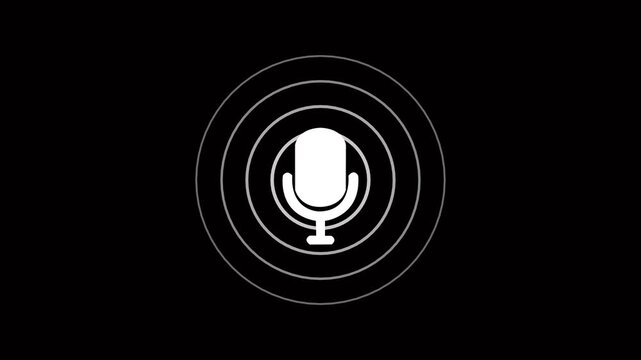 radio wave and voice recording podcast mic microphone button icon animation. Radio waves concept. Modern high antenna evolving signal waves Digital radio waves on a black background
