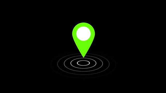 GPS location pointer animated with radio wave, location map pointer with pin icon and location animation 4k animation video on black backgroun