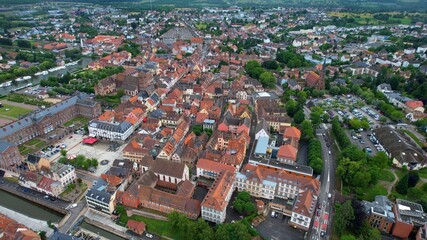 Obraz premium Panoramic aerial view around the old town of the city Saverne in France on a sunny spring afternoon