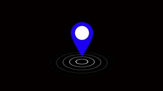 GPS location pointer animated with radio wave, location map pointer with pin icon and location animation 4k animation video on black backgroun