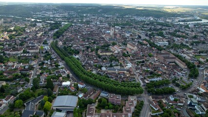 Panoramic aerial view around the old town of the city Sens in France on a sunny spring afternoon © Stefan